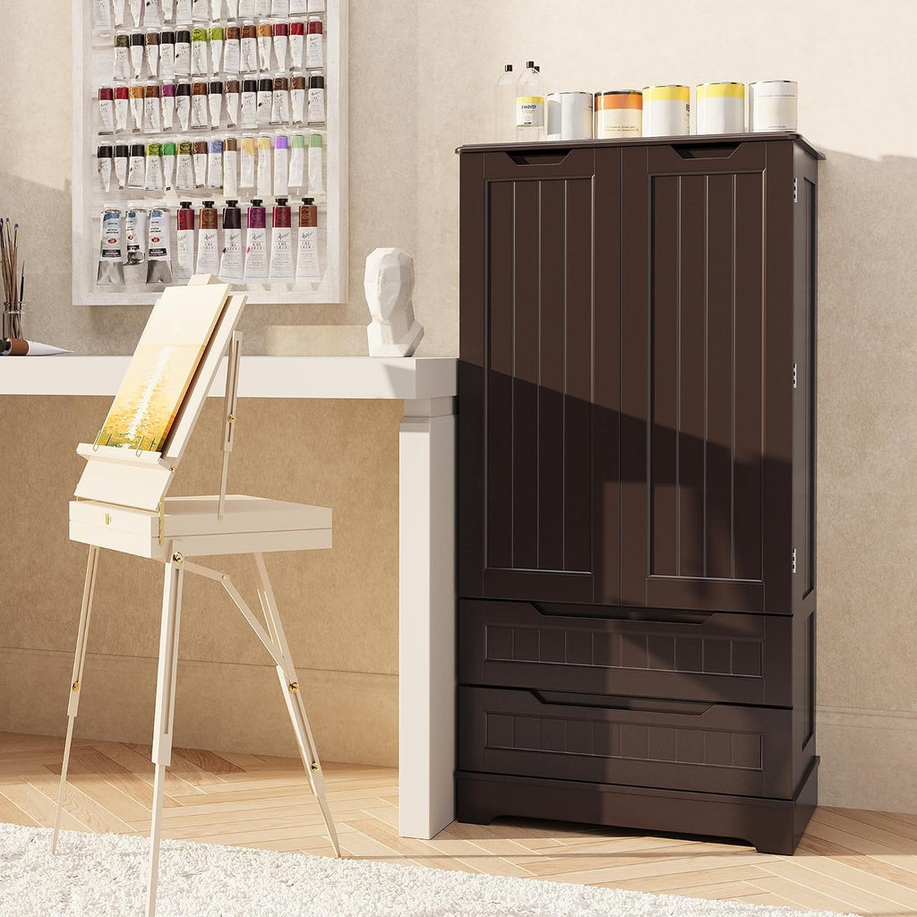 Gizoon Kitchen Pantry Cabinet with Drawers, 47' Small Food Pantry Storage Cabinet with 6 Door Shelves for Snack and Spice, Freestanding Craft Storage Cabinet for Craft Room, Dark Brown, Painted