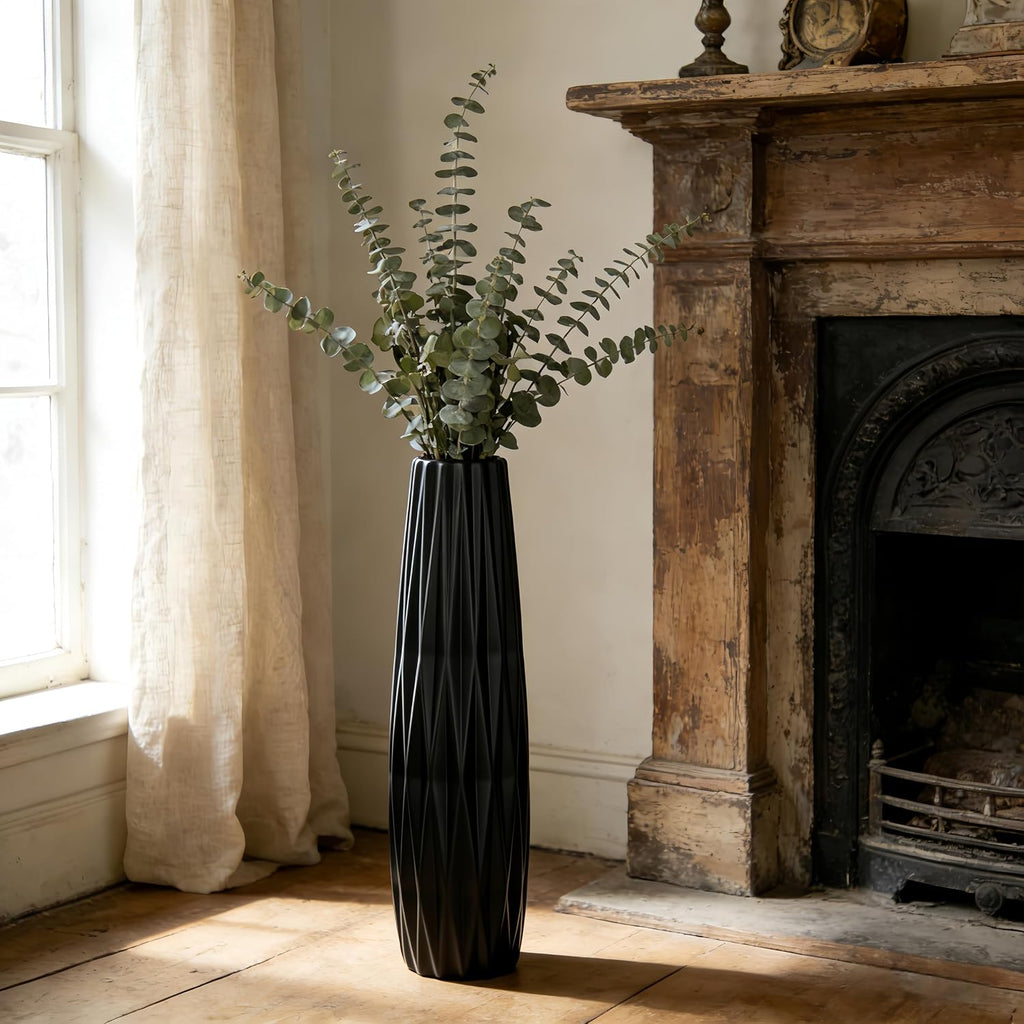 Black Ceramic Tall Floor Vase – 28' Modern Minimalist Decorative Large Vase for Living Room Corner, Entryway, or Office Home Decor