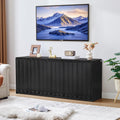 ORRD Sideboard Buffet Cabinet with Storage, Low Storage Cabinet Modern Wooden Accent Credenza Console Table TV Stand with 6 Wave Panel Doors for Kitchen Dining Living Room Entryway, Black