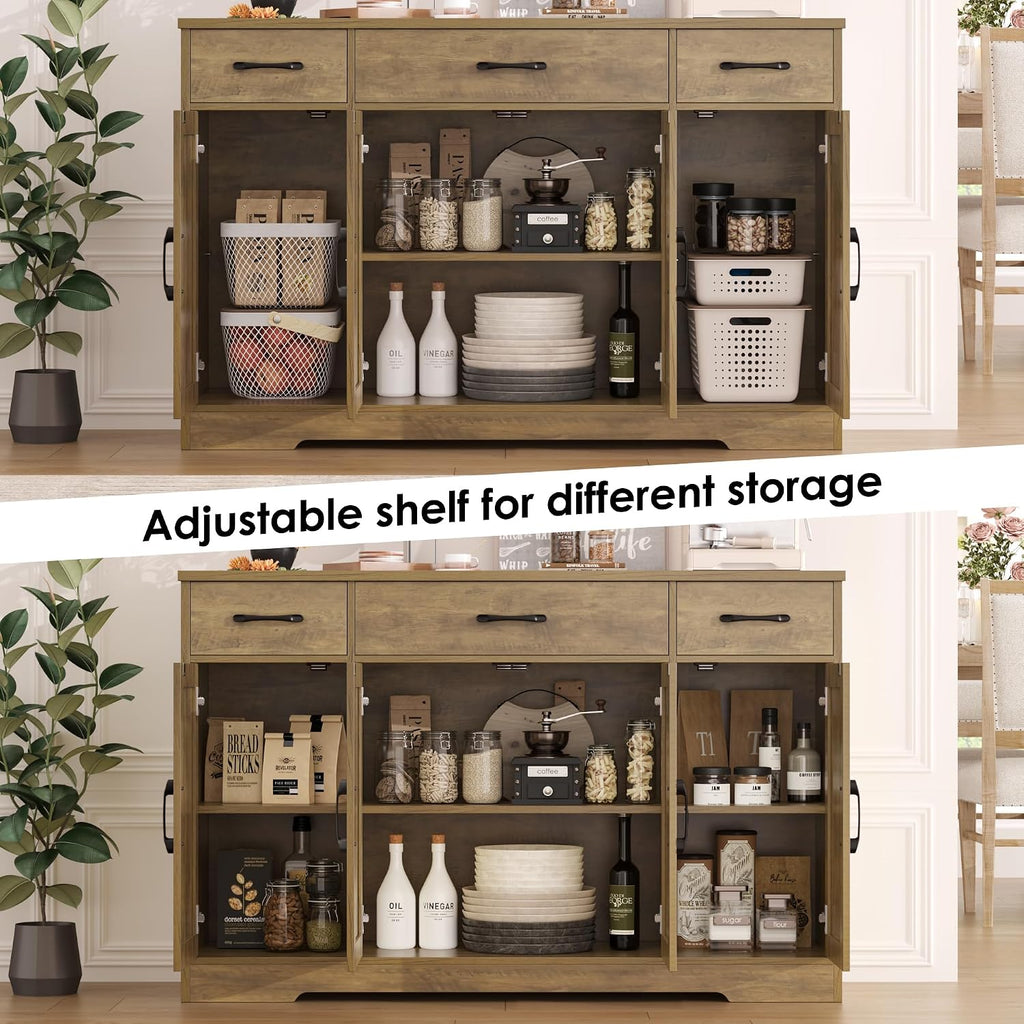 HOSTACK Buffet Sideboard Cabinet with Drawers, 55' Large Buffet Storage Cabinet with Shelves and Doors, Modern Farmhouse Coffee Bar Station Wood Kitchen Table for Kitchen, Dining Room, Rustic Brown