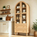 Vongrasig 71' Tall Arched Kitchen Pantry Storage Cabinet with Glass Doors, 2 Large Drawers, 6-Tier Tall Rustic Wood Cupboard Locker for Kitchen, Dining Room, Living Room, Bathroom,Natural