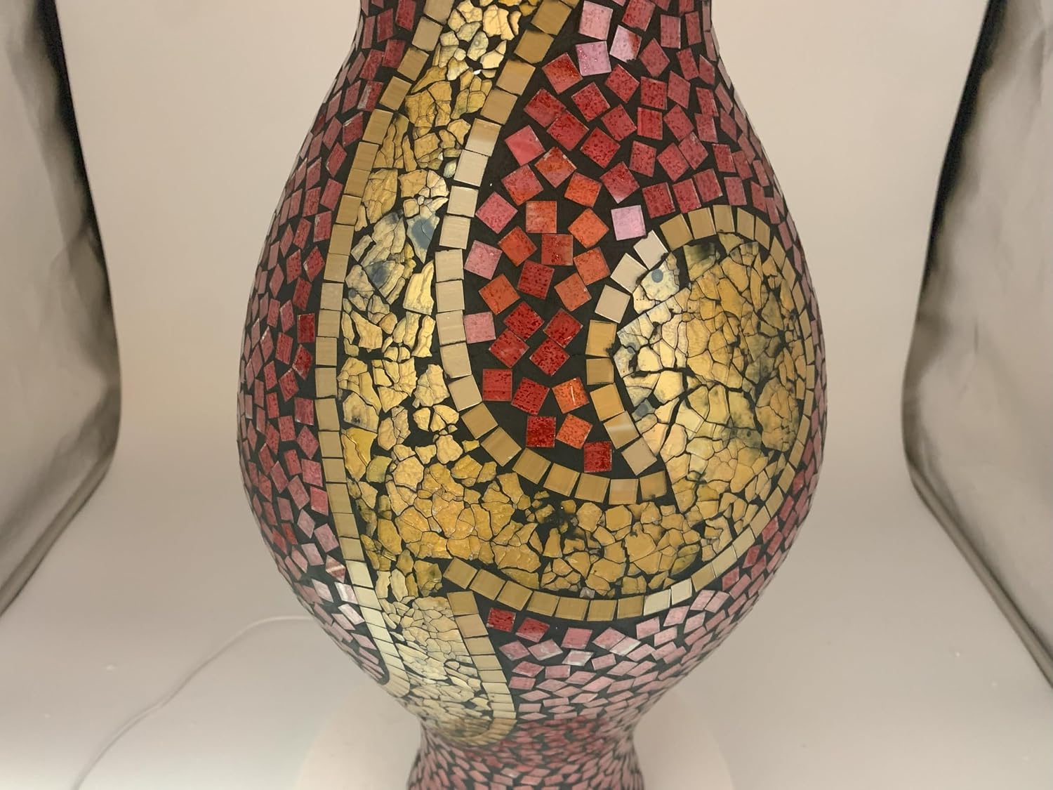 Floor Vase, 24 Inch Mosaic Vase – Tall Cylinder Made of Terracotta with Ruby Red and Gold Glass Mosaic Pieces – Handcrafted Decorative Home Décor Accent Piece for Bedroom, Living Room, Office