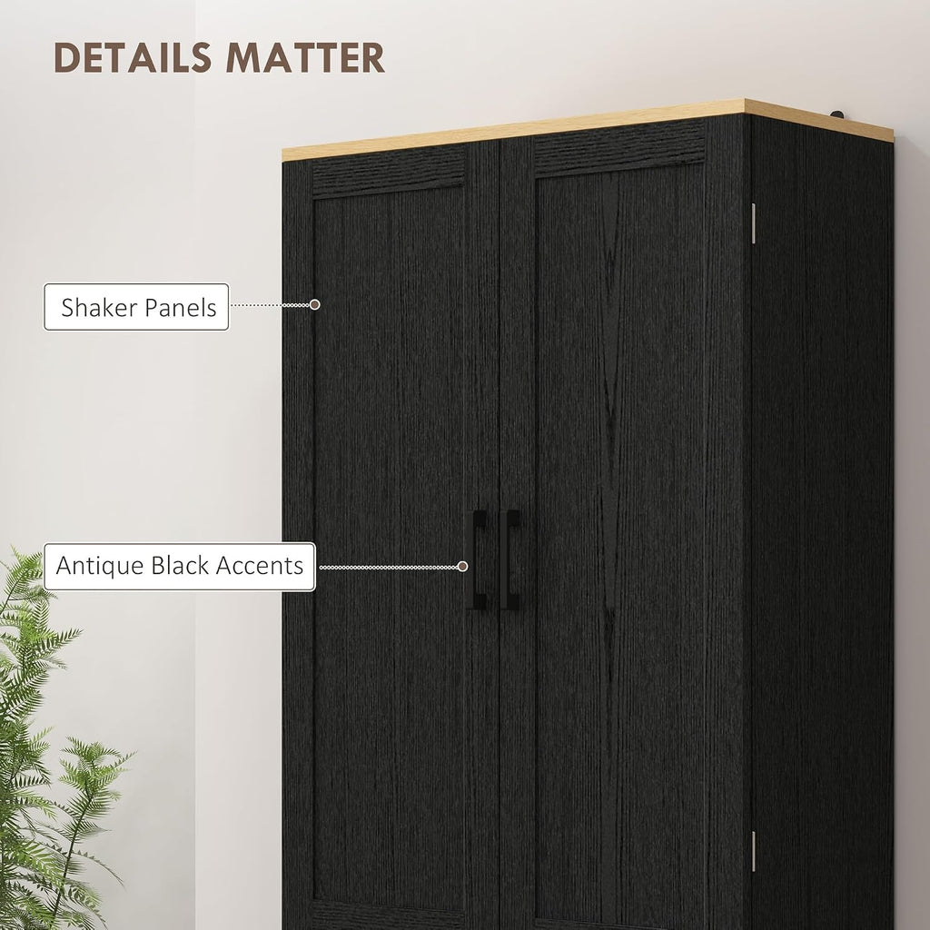 HOMCOM 67' Freestanding Kitchen Pantry, 4-Door Storage Cabinet Organizer with Adjustable Shelves, Kitchen Cabinet with Doors, Distressed Black