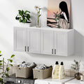 Wooden White Laundry Room Cabinets and Storage with 4 Doors and Adjustable Shelf，Gabinetes para Cocina Cupboard Kitchen Organizers and Storage Pantry Wall Mounted 12.4' D x 47.2' W x 19.7' H