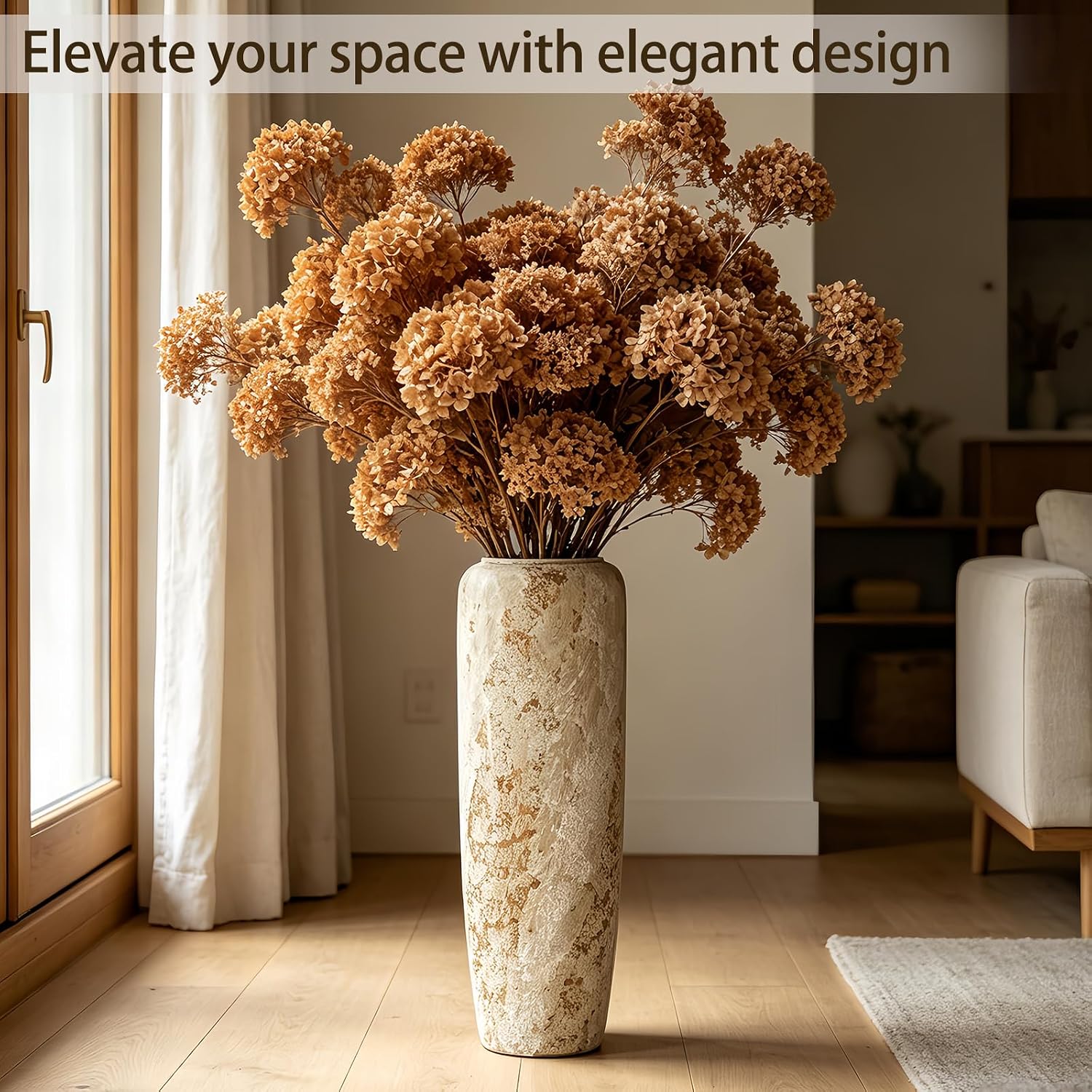 Rustic Oversized Ceramic Floor Vase – 23.6 Inch Handpainted Rustic Pottery Vase, Extra Tall Neutral Vases for Corner, Foyer & Large Floral Arrangements