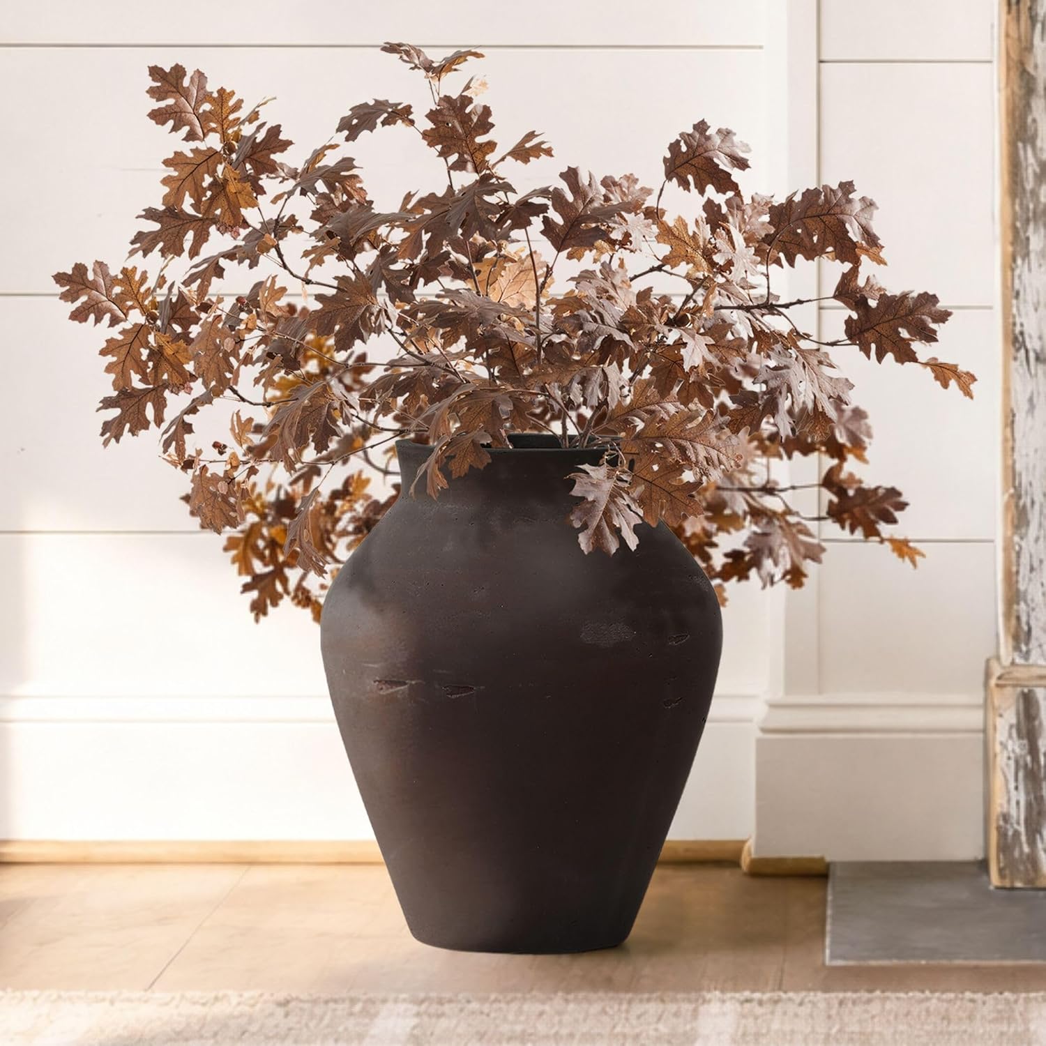 LuxenHome 16' Brown Floor Vase, Cement Rustic Vases for Flowers, Large Vases for Decor Living Room, Decorative Flower Vase for Home Decor