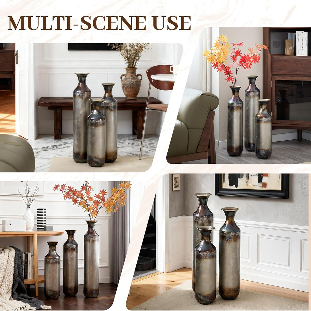 Elegant White Metal Vase Set with Gold Accents - 3-Piece Droplet Design for Stunning Home Decoration!