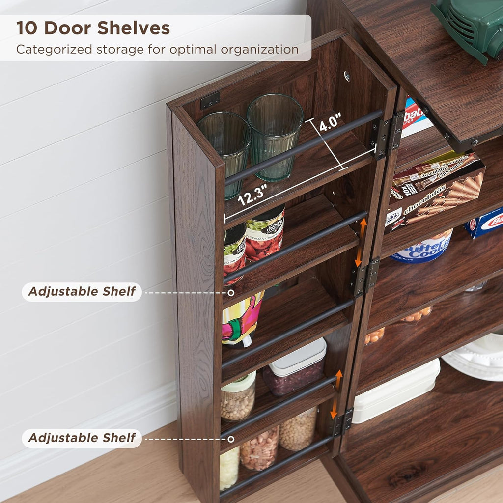 ACCOHOHO 47' Kitchen Pantry, Farmhouse Storage Cabinet with Barn Doors, Organizer and Adjustable Shelves, Rustic Wood Cupboard for Kitchen, Dining Room, Bathroom and Hallway, Brown
