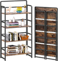 4NM No Assembly Folding Bookshelf, 4-Shelf 54' H Collapsible Foldable Bookcase Storage for Small Spaces, Rustic Brown and Black