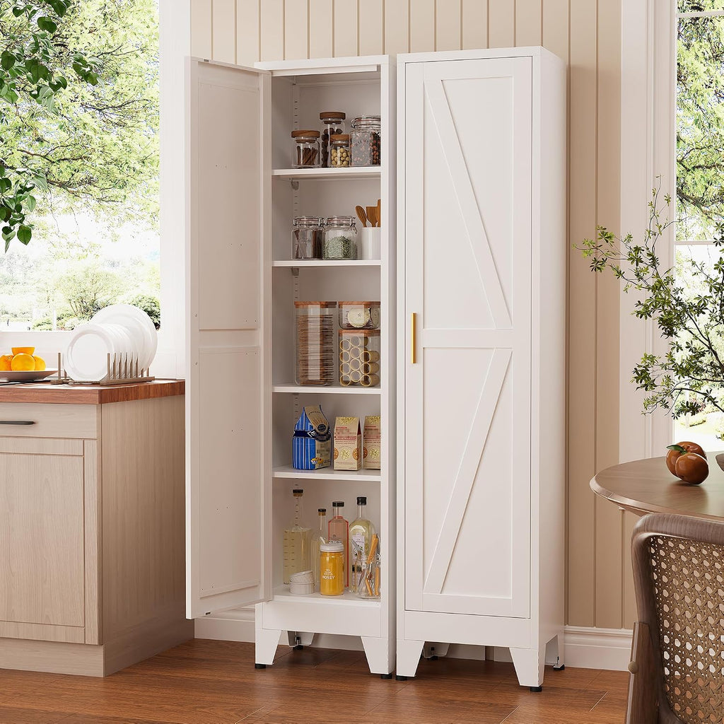 Narrow Bthroom Storage Cabinet Tall Metal Storage Cbinets with 4 Adjustable Shelves Freestanding 5 Tier Slim Pantry Cabinet for Kitchen Office Small Space