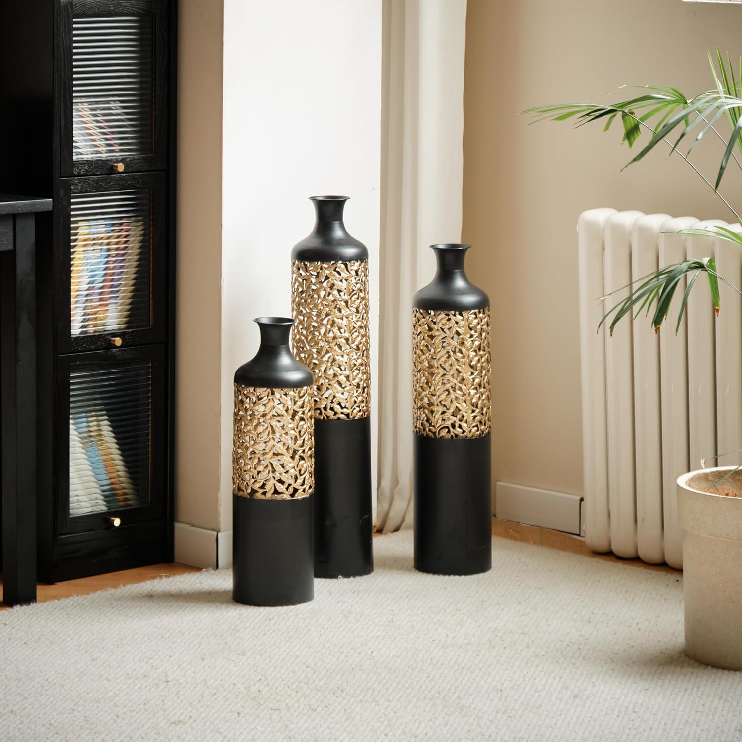 Floor Vases Decorative Tall - 20.8/24.8/28.7 in Metal Cylinder Vases Extra Large Decorative Vase Set of 3 Living Room Modern Big Standing Decor for Dining Bedroom Home Corner Indoor