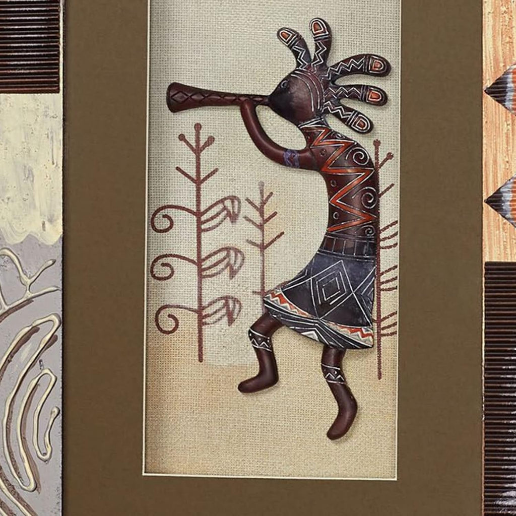 Touch of Class Southwest Vase and Kokopelli Shadow Box Wall Art Set of 2 - Wooden Framed Sculpture for Bedroom, Living Room, Office - Southwestern Style Decor with Glass - Geometric Designs
