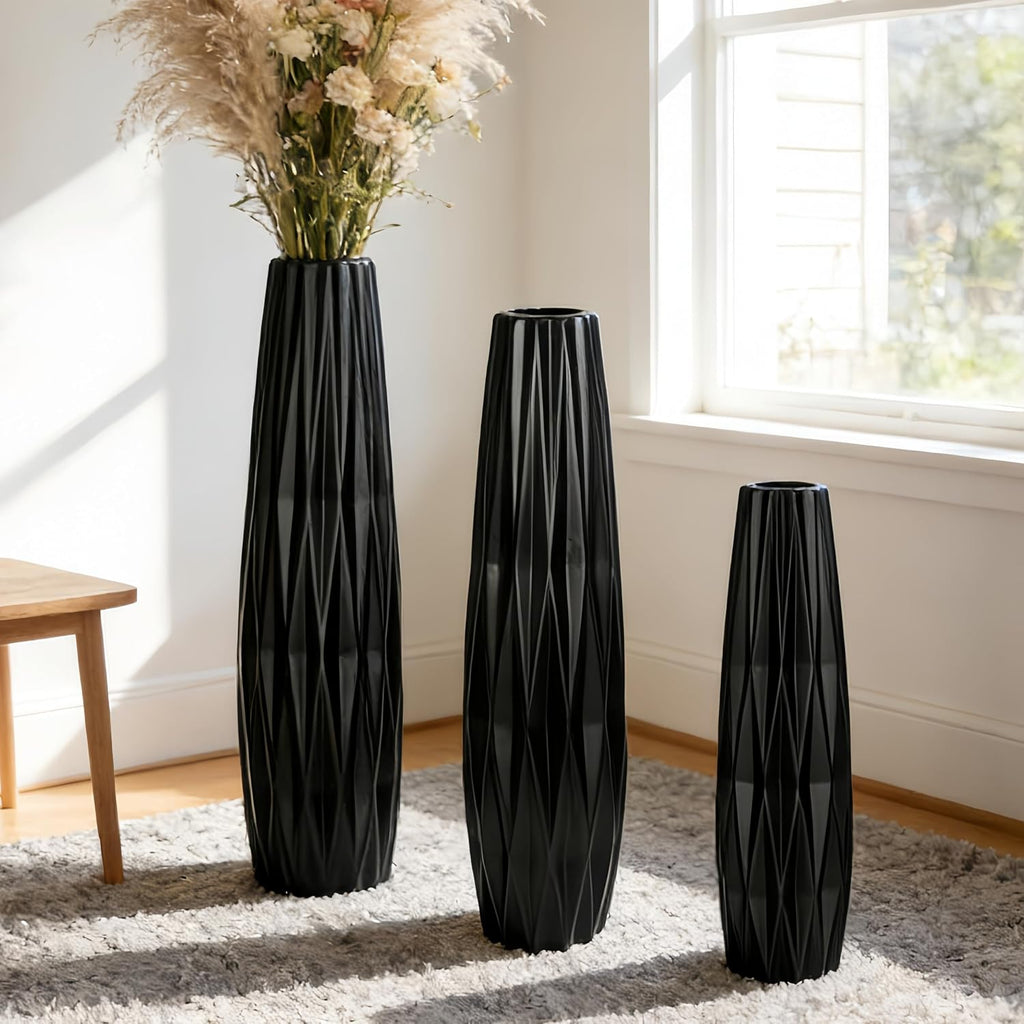 Black Ceramic Tall Floor Vase – 28' Modern Minimalist Decorative Large Vase for Living Room Corner, Entryway, or Office Home Decor