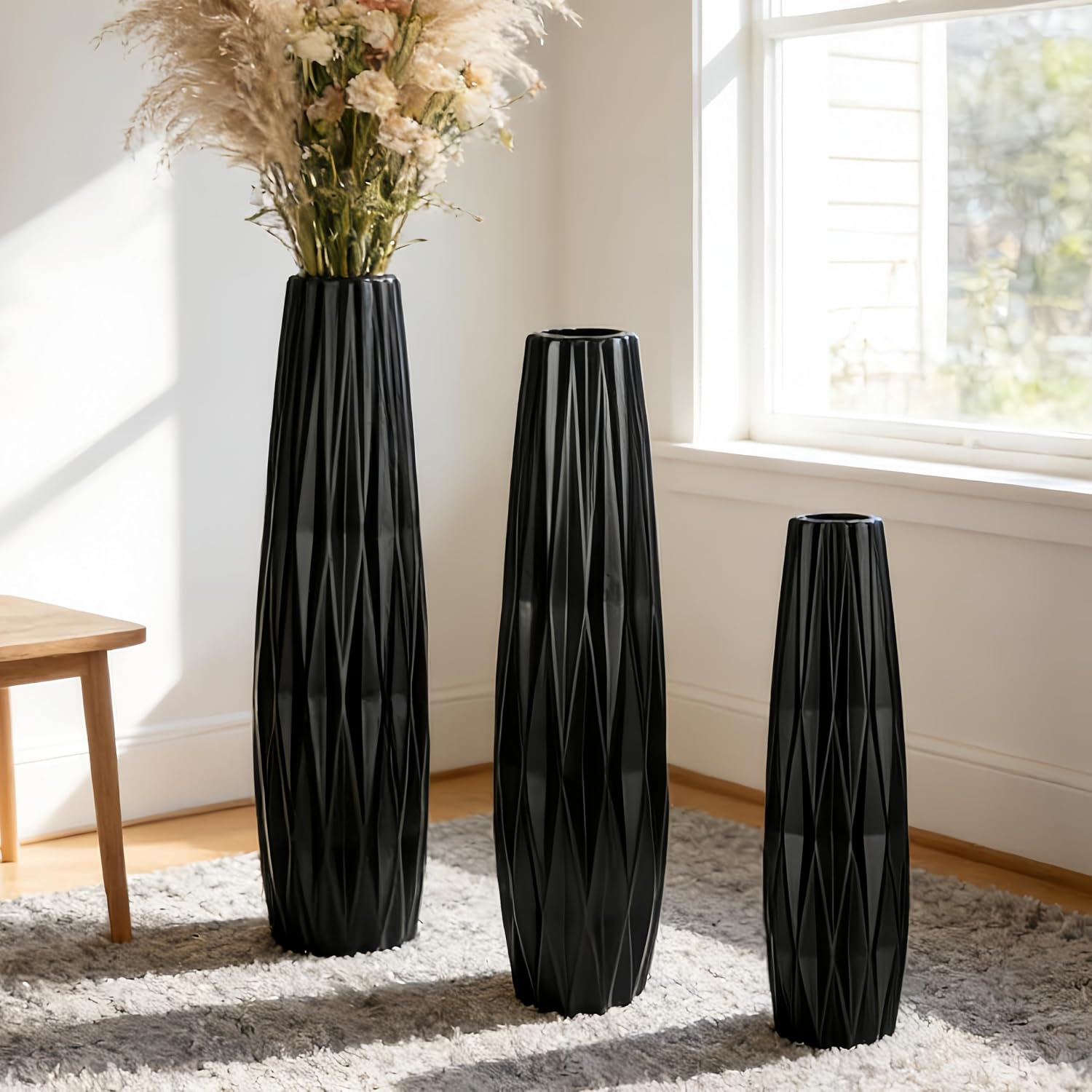 Black Ceramic Tall Floor Vase – 28' Modern Minimalist Decorative Large Vase for Living Room Corner, Entryway, or Office Home Decor