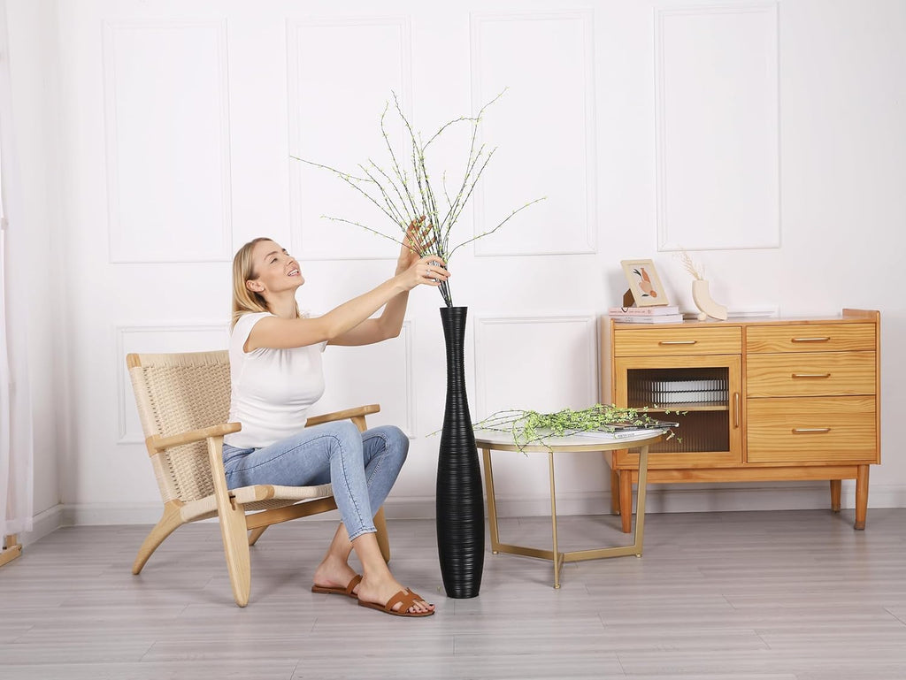 Leewadee Decorative Tall Floor Vase for Living Room Decor, 34 inches, Black, Resin
