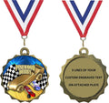 Express Medals 1 to 50 Packs of Engraved Derby Race Car Scout Gold Medal Trophy Award with Neck Ribbon & Attached Engraved Plate on Back LAZD214-D70