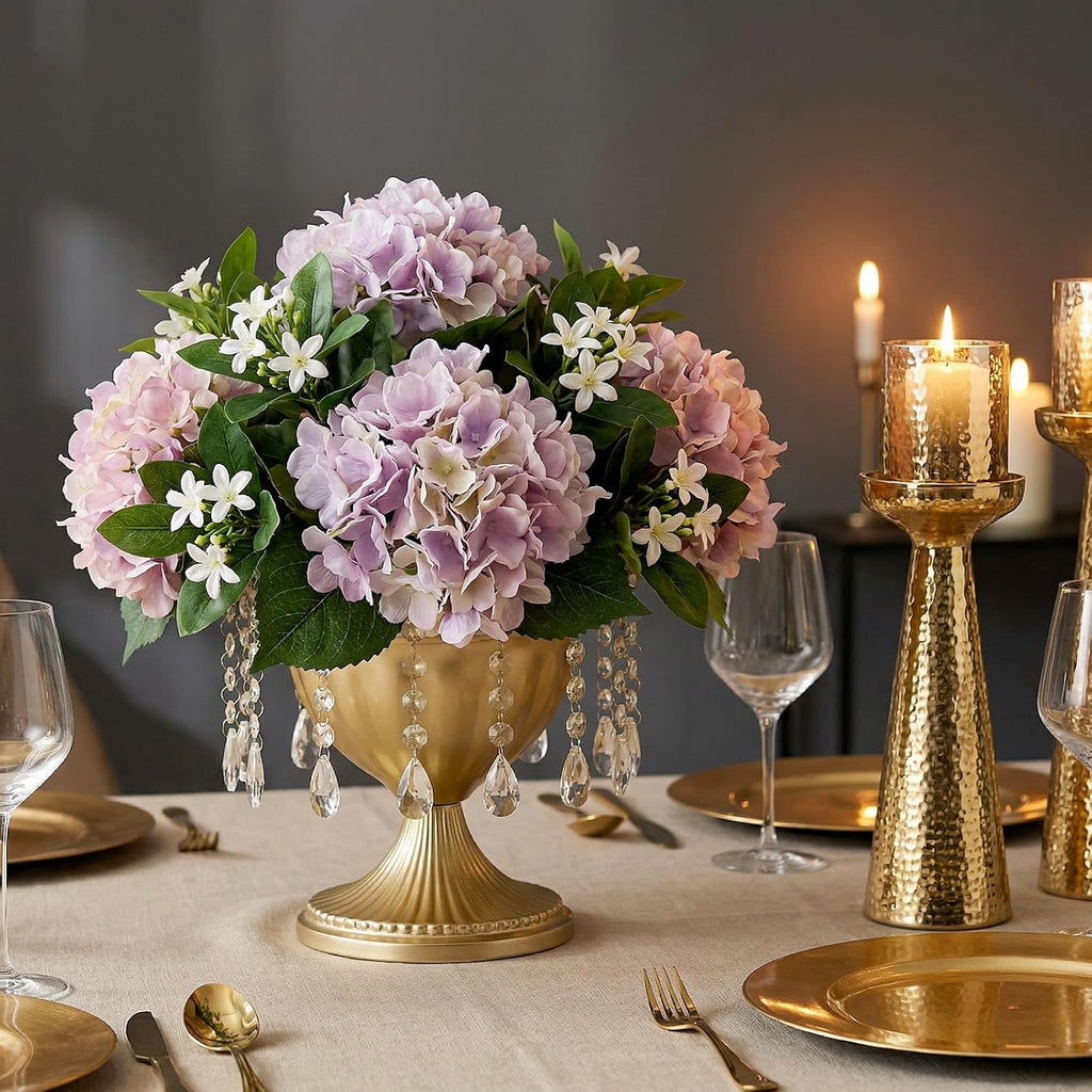Sziqiqi Gold Urn Vase for Wedding: 8.6in Large Compote Vases Centrepieces with Crystal Beads for Table Decorations - Set of 10 Metal Urn Vases for Flower Arrangement Bowl Vase for Party Anniversary