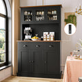 MU 71' Kitchen Pantry Cabinet with Charging Station, Tall Pantry Hutch with Drawers, Countertop & Microwave Shelf, Food Storage Cabinet for Dining Room & Coffee Bar, Black