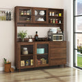 Ball & Cast 63' Large Kitchen Hutch Cabinet with Multi-Layer Shelves and 4 Doors & Drawers,Freestanding Pantry Storage Cupboard with Microwave Shelf,for Kitchen,Apartment,Livingroom,Walnut