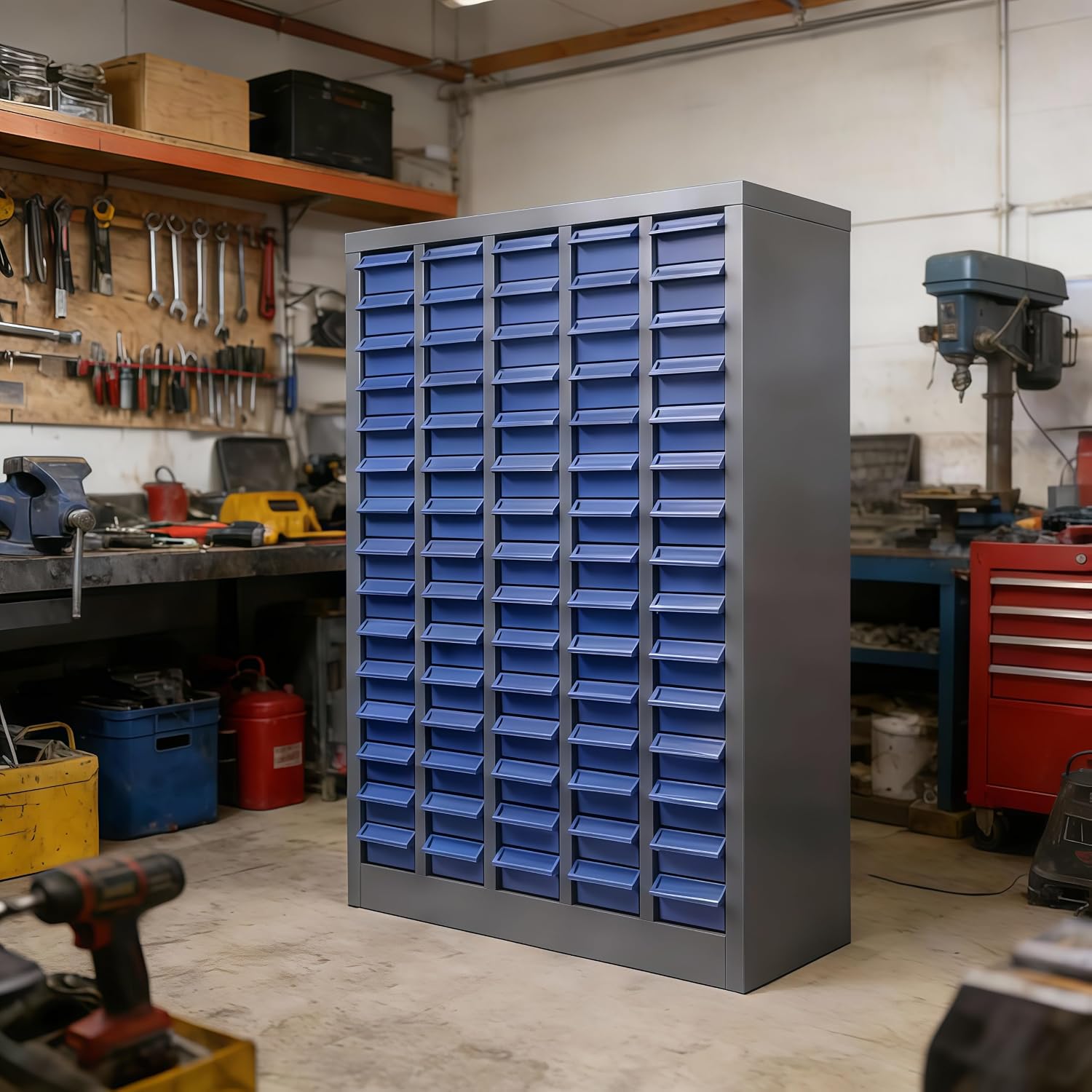 75-Drawer Nut and Bolt Organizer, 26'L X 9'W X 36'H Part Cabinet Bolt and Nut Tool Storage, Built-In Removable Partition, ABS Material Bolts Bin Tool for Workshop, Office (75 Drawers)