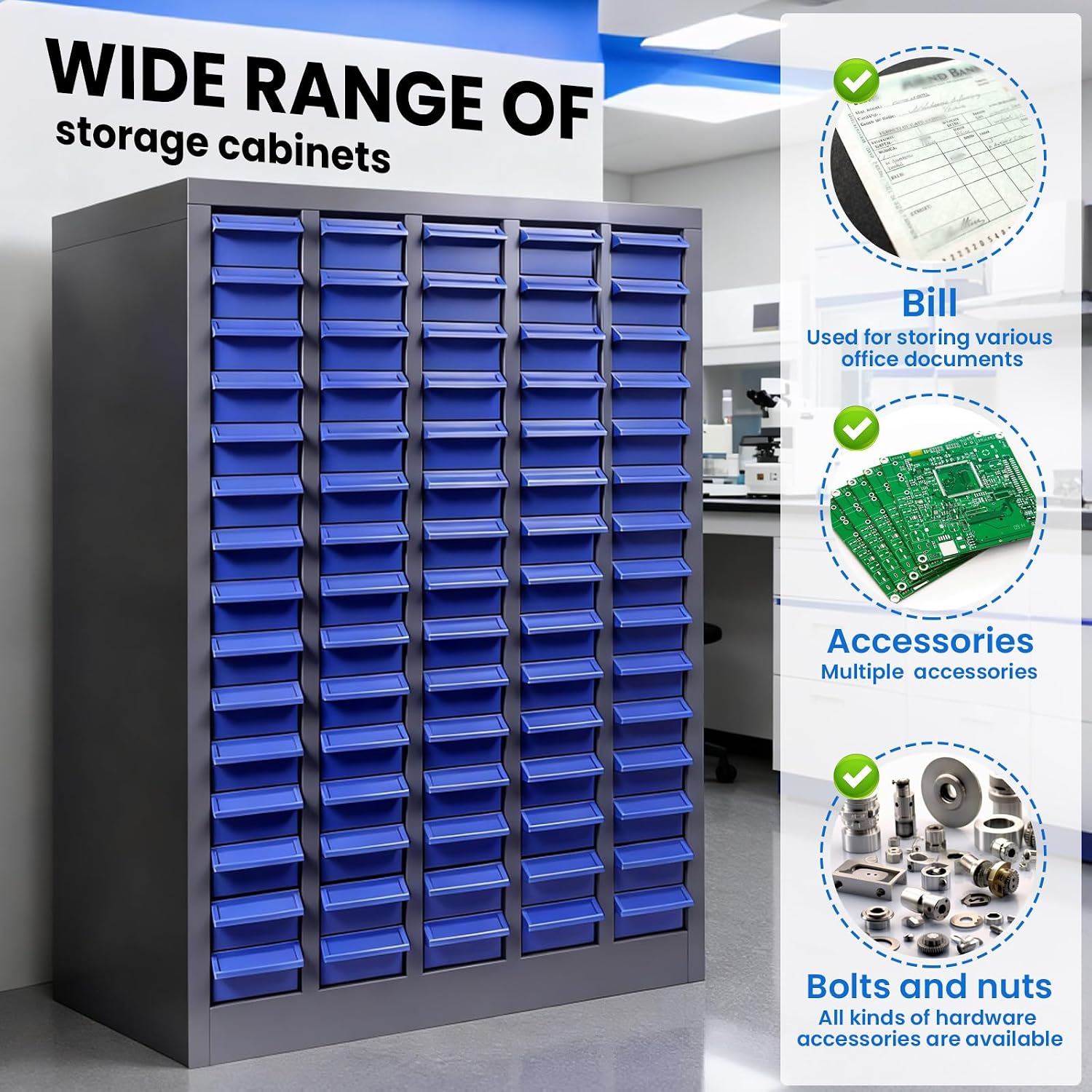 75 Drawer Heavy Duty Parts Cabinet, Stainless Steel Frame|ABS Drawers with Labels/Divider, 550Lbs Nut Bolt Screw Organizer for Workshop, Garage, Hardware Storage