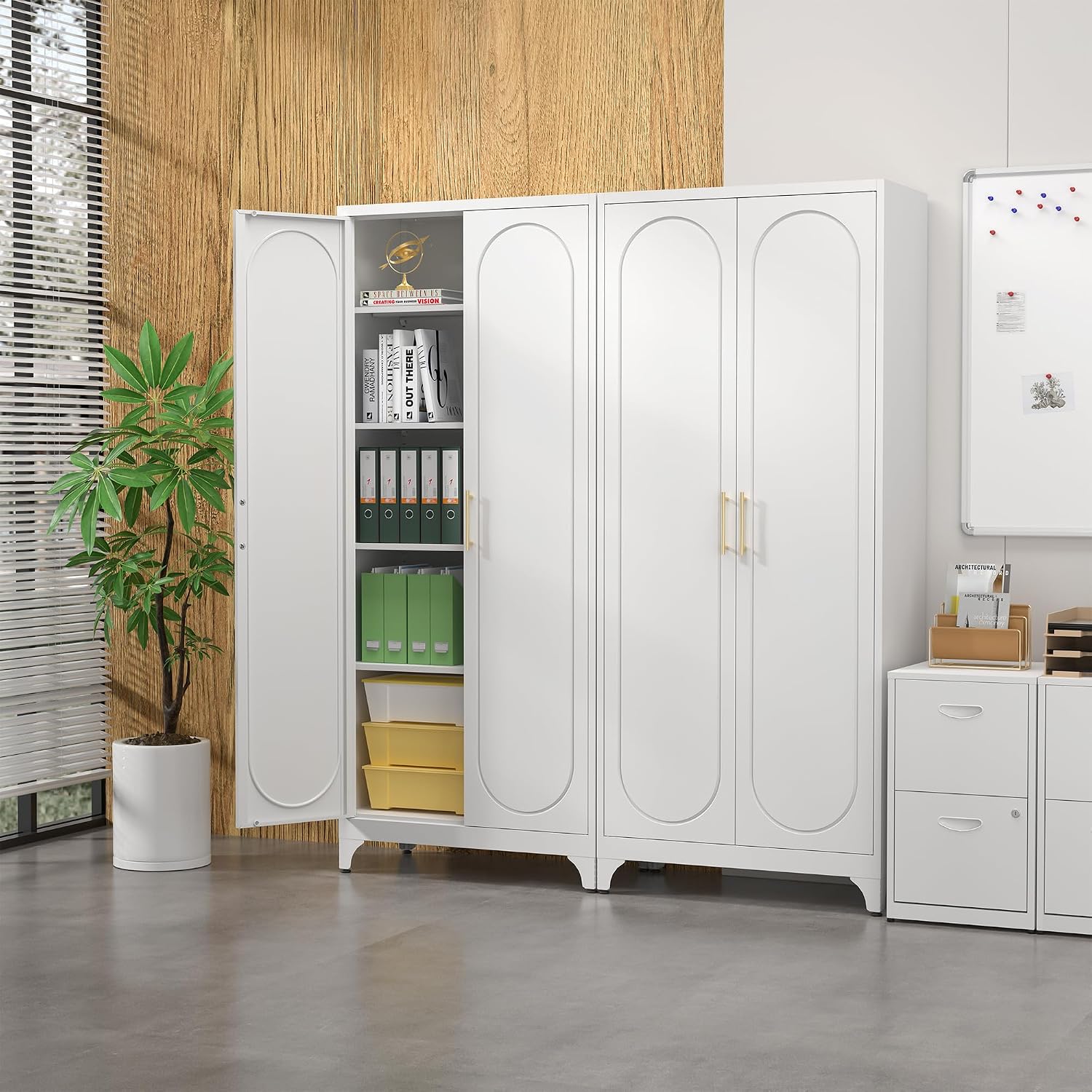 SteeLoong Kitchen Pantry Cabinet,75 Inch White Metal Storage Cabinet with Door and Adjustable, Tall Pantry Cabinets for Kitchen Storage,Cupboard for Living Room,Dining Room and Bathroom