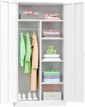 INTERGREAT Metal Wardrobe Closet, 72' Locking Storage Wardrobe Cabinet with Doors and Shelves, 18' D x 36' W Steel Clothes Storage Cabinets for Office, Home, School, Gym（White）