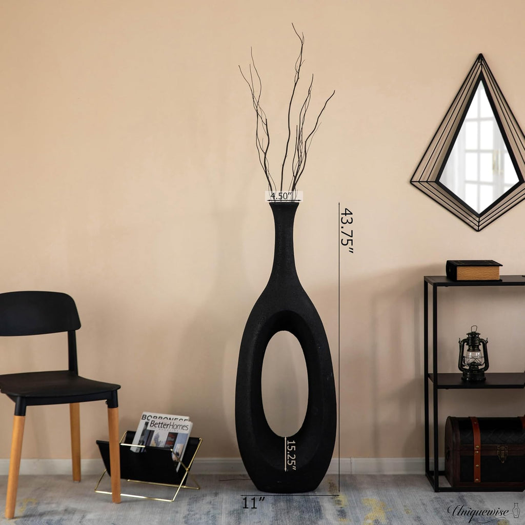 44-Inch Frosted Black Fiberglass Tall Floor Vase - Decorative Vase for Modern Home Decor, Perfect for Living Room, Home Office, Bedroom, Kitchen, Coffee Bar, Farmhouse Decor, and Wedding Centerpieces