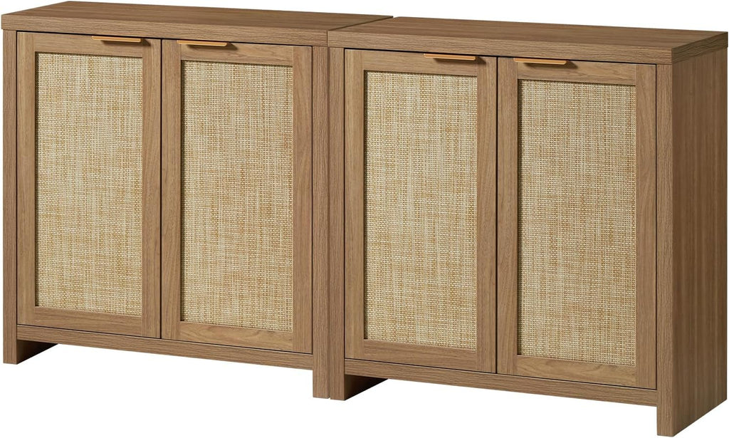 OAKHAM HOME Hampstead Storage Sideboard Cabinet with Rattan Doors and Adjustable Shelves, Buffet Kitchen Cabinet Cupboard Console for Living Room, Set of 2