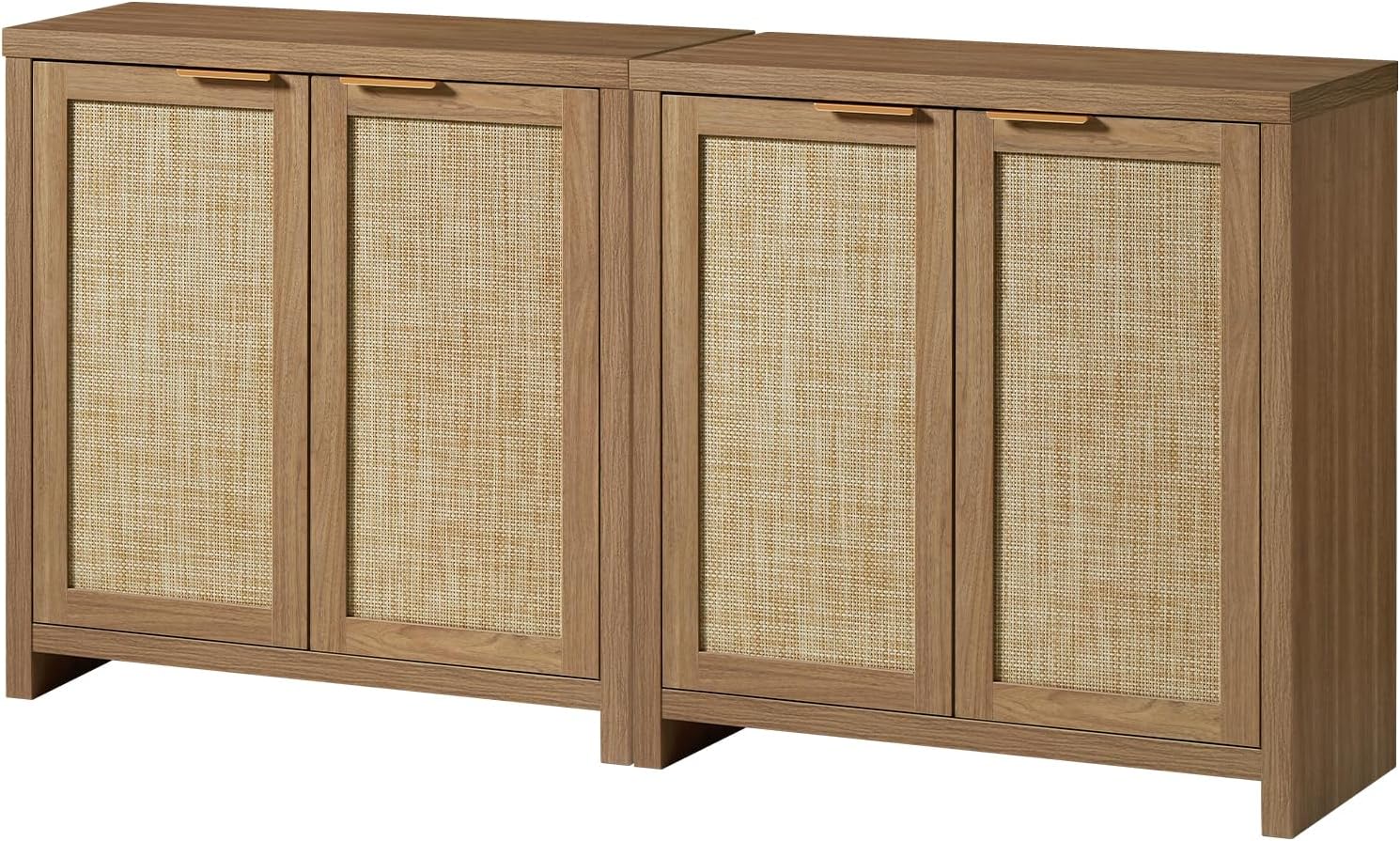 OAKHAM HOME Hampstead Storage Sideboard Cabinet with Rattan Doors and Adjustable Shelves, Buffet Kitchen Cabinet Cupboard Console for Living Room, Set of 2