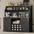55 Inch Farmhouse Coffee Bar Cabinet with 3-Tier Enclosed Storage Cabinet, Kitchen Hutch with 12 Wine Racks & 3 Glass Holders, Coffee Bar with 6 Hooks, Wood Furniture for Dining Living Room, Black