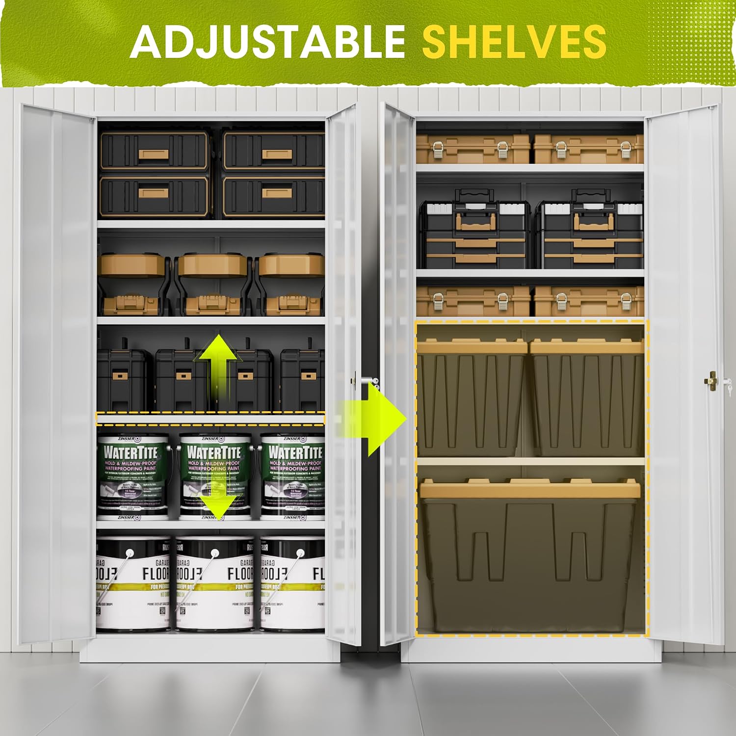Greenvelly Metal Lockable Storage Cabinet, 72' Tall Storage Cabinet with 2 Doors and 4 Adjustable Shelves for Office, Home, Garage, Pantry (Assembly Required, 18'D, White)