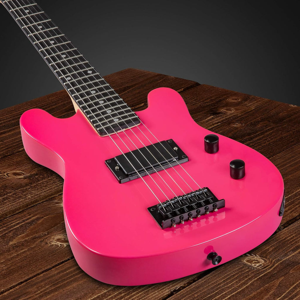 LyxPro 30 Inch Electric Guitar and Starter Kit for Kids with 3/4 Size Beginner's Guitar, Amp, Six Strings, Two Picks, Shoulder Strap, Digital Clip On Tuner, Guitar Cable and Soft Case Gig Bag - Pink