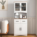 Wooden-Style Kitchen Cabinet with Framed Glass Doors & Drawer - Microwave Stand with Storage, Adjustable Shelfes for Kitchen, Dining Room (White)