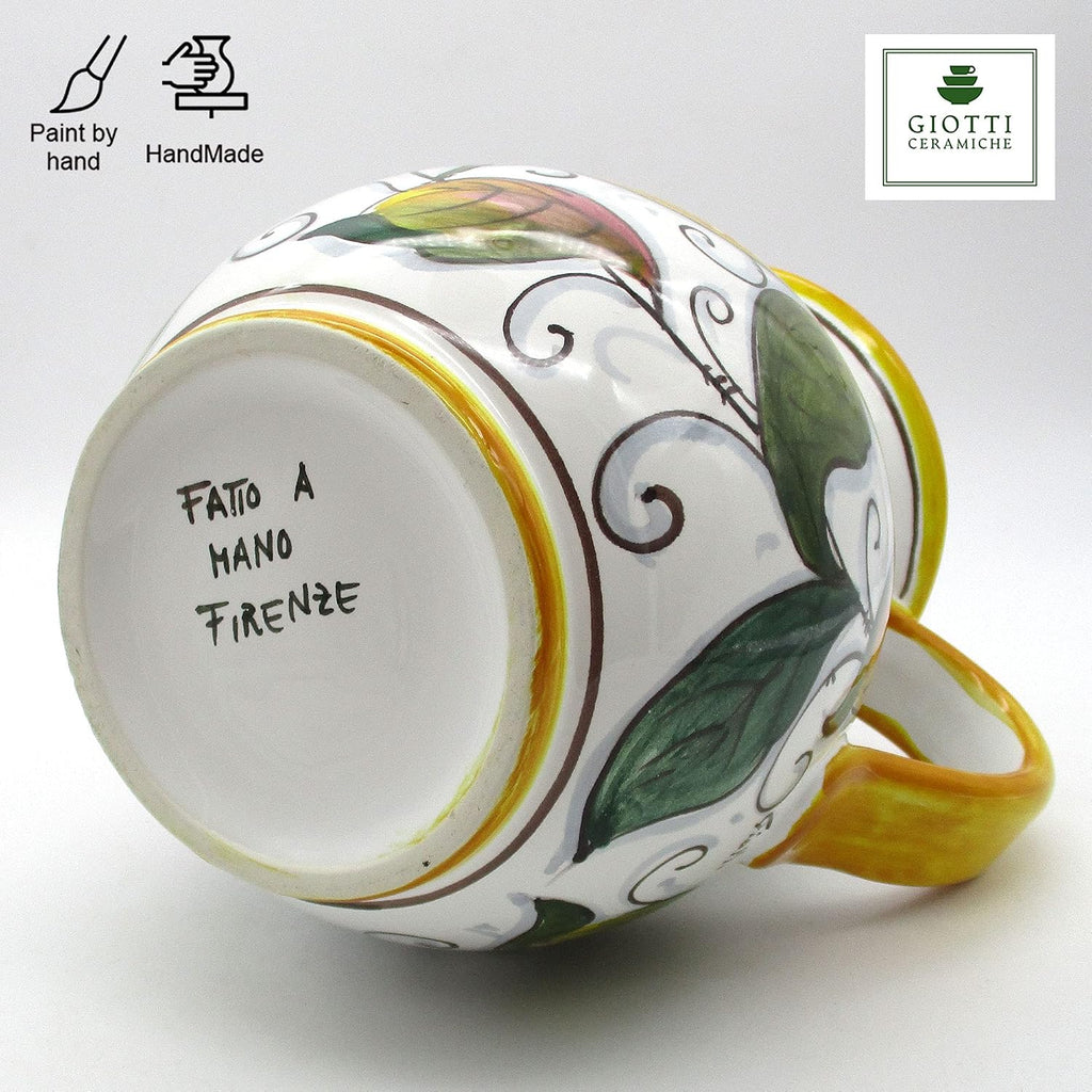 Italian Ceramic Pitcher MIxFruits - 33 oz Hand Painted Utensil Holder Or Carafe Design for Kitchen - Made in ITALY Tuscany - Italian Pottery Vase Jar for Wine - Home Decor Ceramics Dispenser