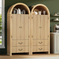 FURSUN 71' Tall Fluted Arched Cabinet Set of 2, Wood Pantry Storage Cabinet with 2 Large Drawers, Modern Versatile Bookcase for Living Room, Kitchen, Dining, Natural Oak