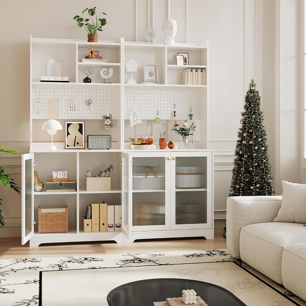 GarveeHome 71 in Pantry Storage Cabinet with Doors, Kitchen Storage Cabinets with DIY Pegboard & Adjustable Shelves, Hutch Cabinet for Kitchen Dining Room Living Room(31.5 in x15.5 in x71 in), White