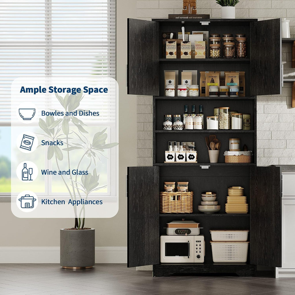 IDEALHOUSE 67' H Tall Storage Cabinet, Freestanding Bathroom Cabinet with 4 Doors and Adjustable Shelves,Modren Cupboard for Kitchen, Pantry, Living Room, Black