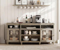 WAMAPT Buffet Cabinet with 4 Glass Doors, Large Coffee Bar Tables Wood Kitchen Storage Cabinets with 9 Storages, Modern Farmhouse Sideboard Credenza, Wash Gray, 70 inch