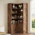 IRONCK Corner Bookshelf with Doors, 6-Tier Tall Corner Bookcase with Storage Cabinet, L-Shaped Corner Shelf for Living Room, Home Office, Vintage Brown