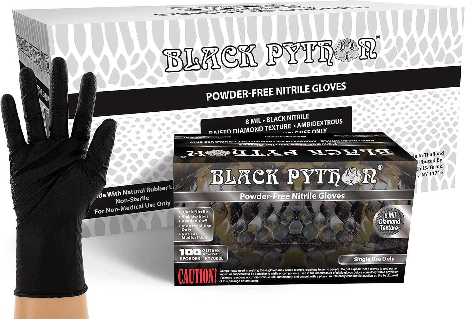 HD 8 MIL Nitrile Disposable Gloves, Latex & Powder Free, Industrial, Raised Diamond Texture, Case/1000