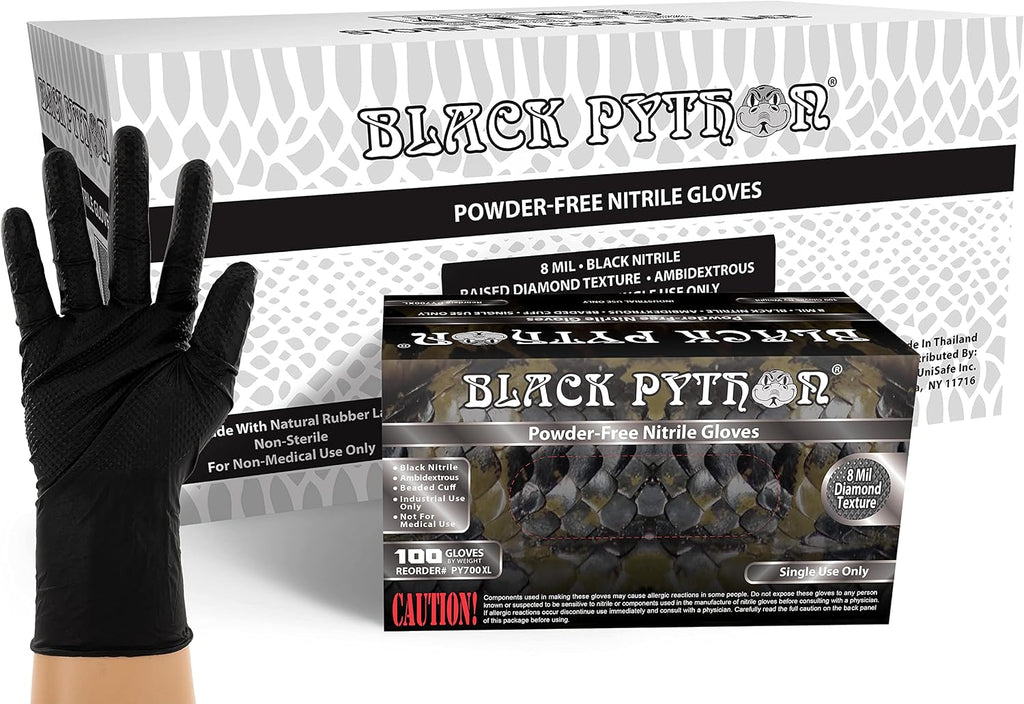 HD 8 MIL Nitrile Disposable Gloves, Latex & Powder Free, Industrial, Raised Diamond Texture, Case/1000