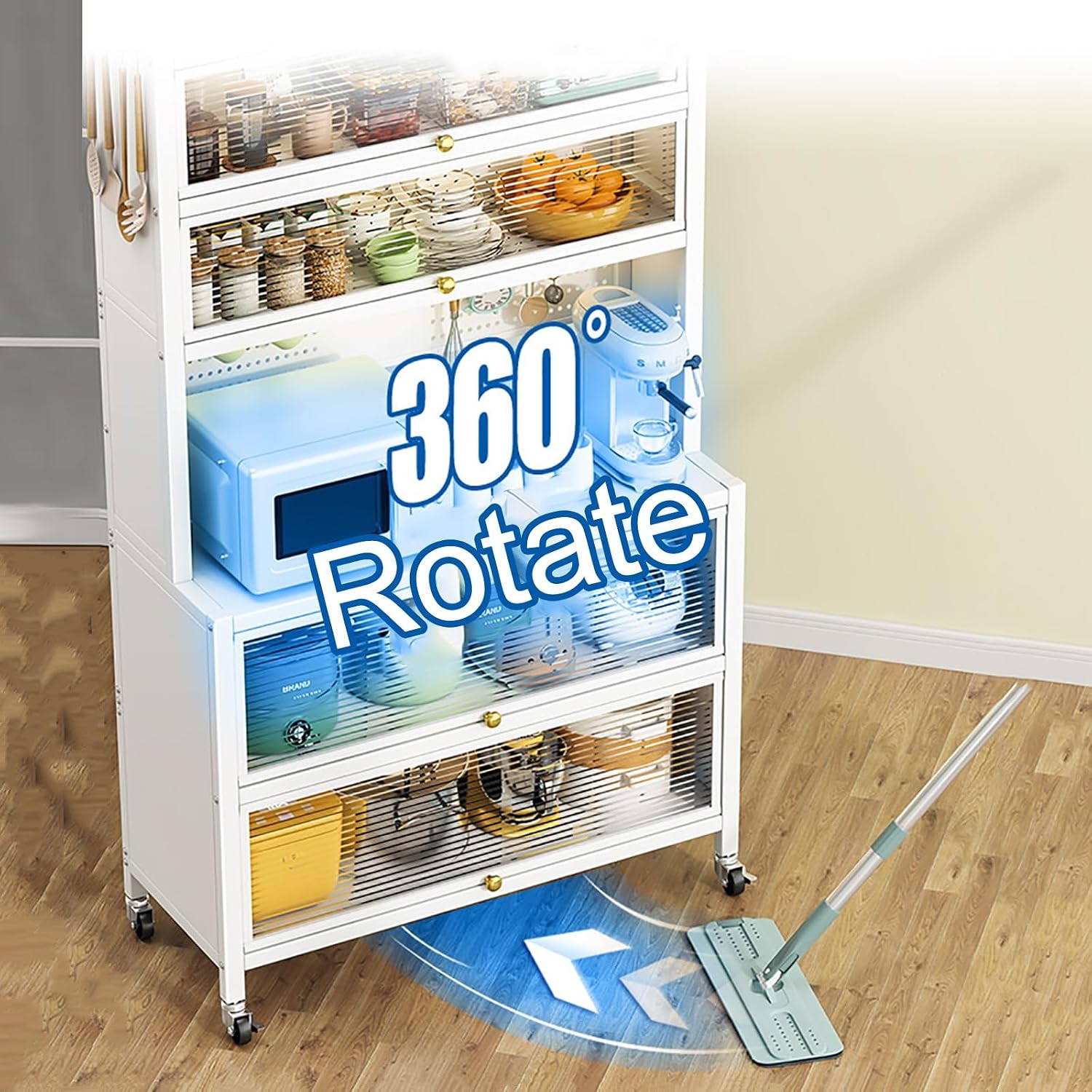 Baker's Rack with Kitchen Storage Drawer Cabinet - Flip Door and Drawer Microwave Stand Rack with Pegboard and Accessories, Metal Shelves for Garage Pantry Home Kitchen Spices (Color : White, Size :