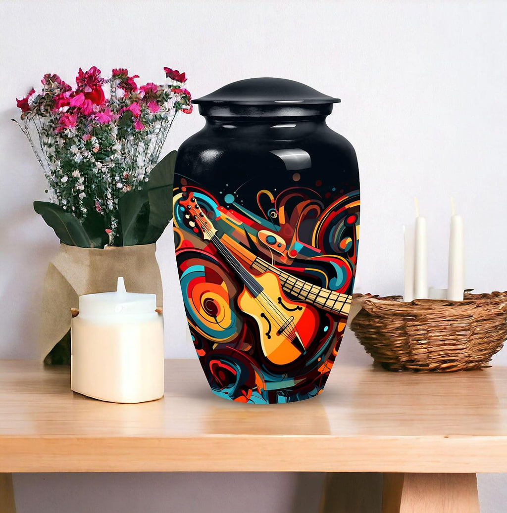 Swirling Guitar Abstract - Large Urns - Cremation Urns for Men - an Urn for Ashes - Urns for Adults (10inch), Natural