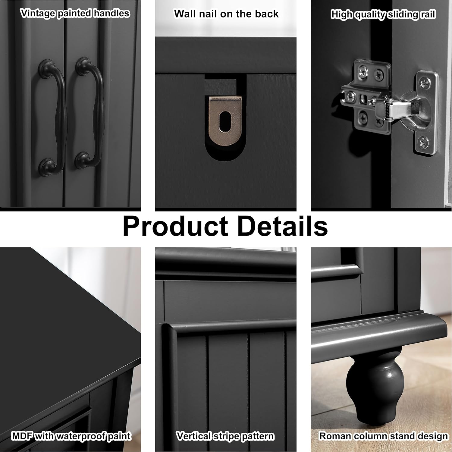 Scurrty 62'' Coffee Bar Cabinet Kitchen with Storage, Buffet Cabinet with Storage, Sideboard Buffet for Dinning Room, Kitchen & Living Room (4 Doors, Black)