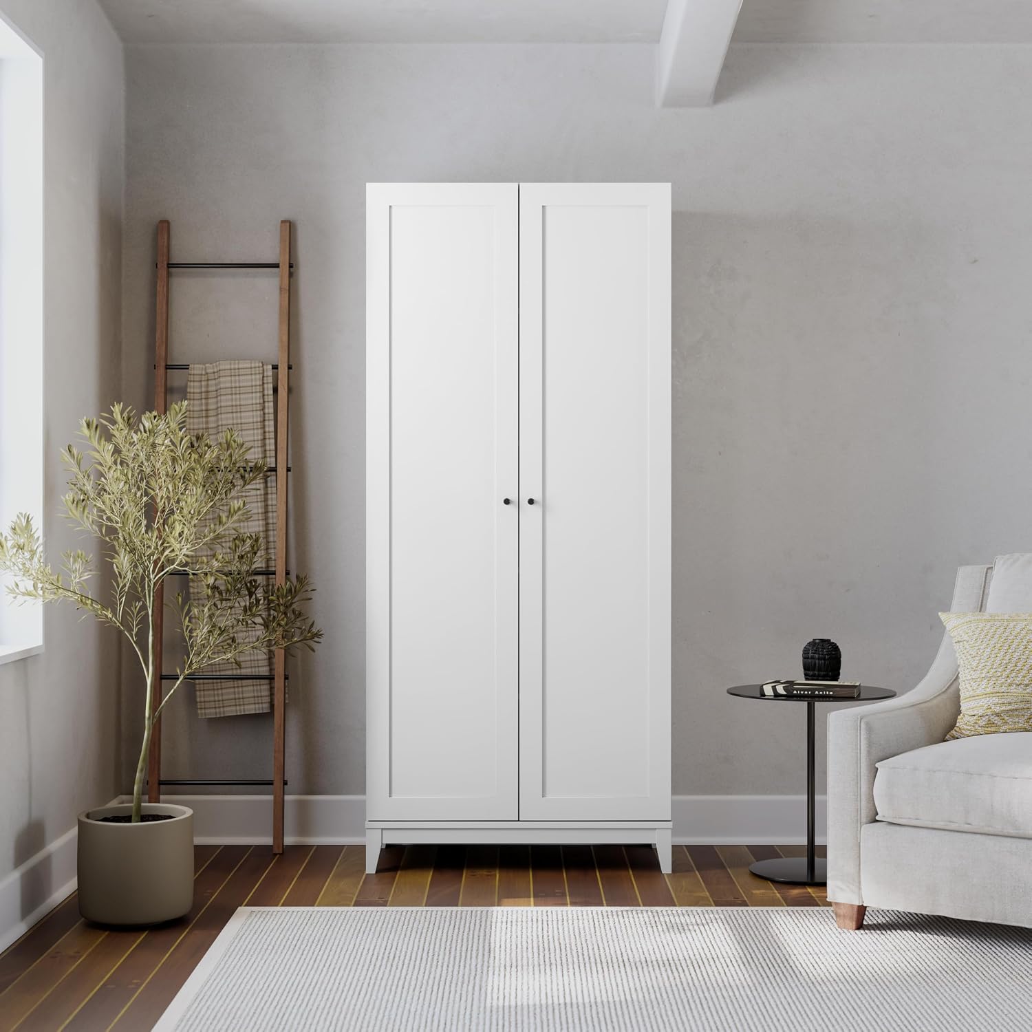 Prepac Yaletown 72' Tall Storage Cabinet with Wood Legs, Pantry Cabinet with 3 Adjustable Shelves, Bathroom, Kitchen and Home Organization in White, 16' D x 32' W x 72' H