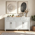 Scurrty Sideboard Buffet Cabinet, 62'' Large Storage Cabinet with Drawers and 4 Doors, Vintage Coffee Bar Cabinets with Adjustable Shelf for Kitchen, Living Room, White