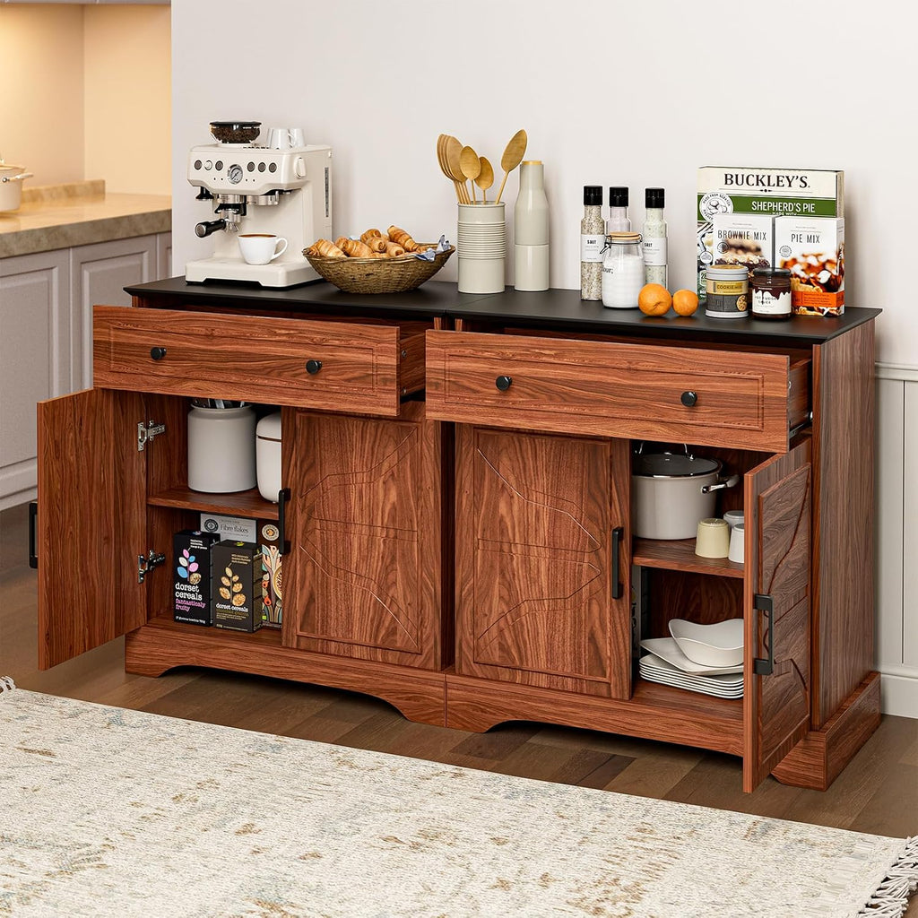 LCRBOL Buffet Cabinet with Storage, Coffee Bar with Drawer & Adjustable Shelf, Modern Sideboard for Kitchen, Dining Room, Living Room, Walnut