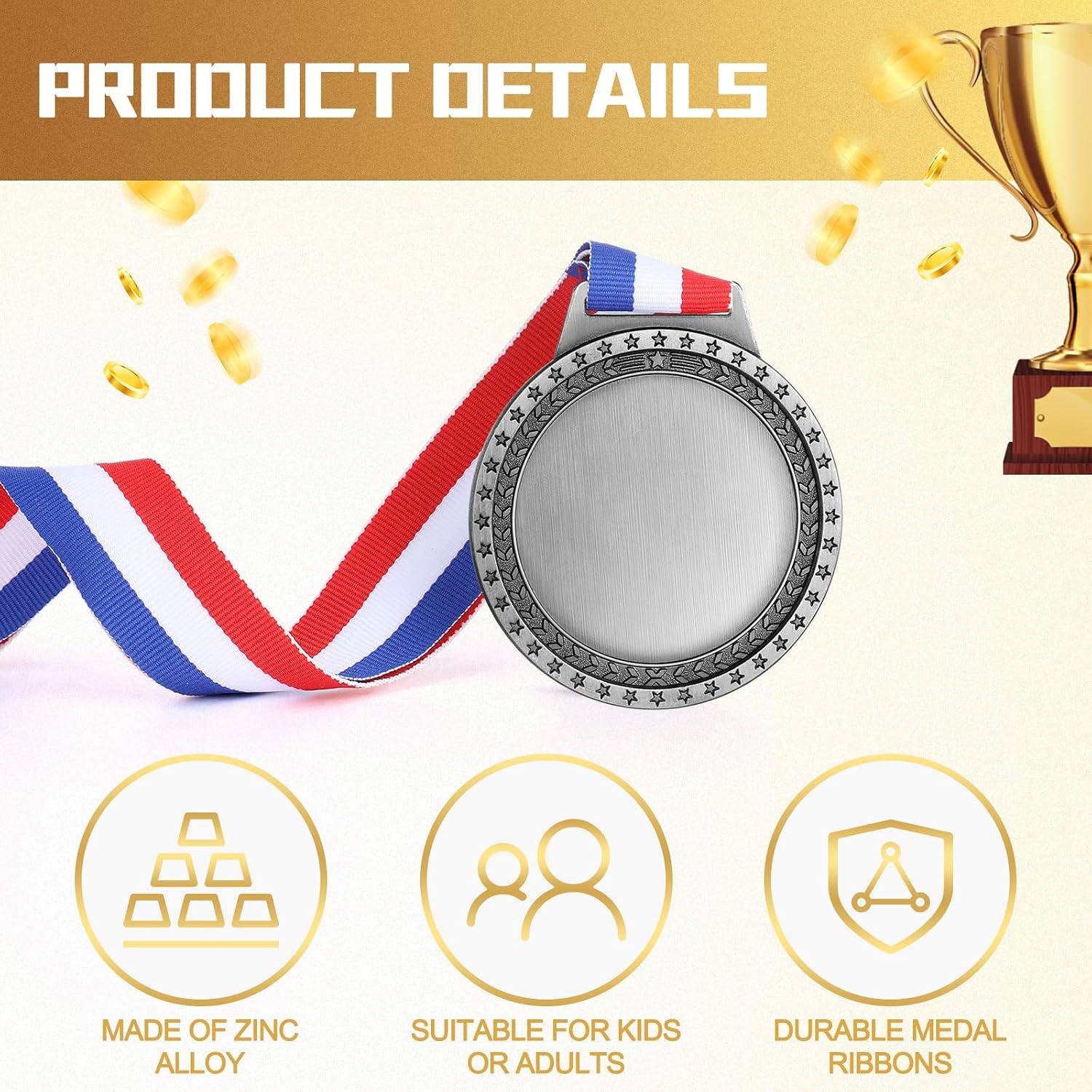 Sasylvia Blank Award Medals with Neck Ribbons Create Your Own Medals Kit Cheer Winner Participation Trophy Metal Gifts for Soccer Football Party Game