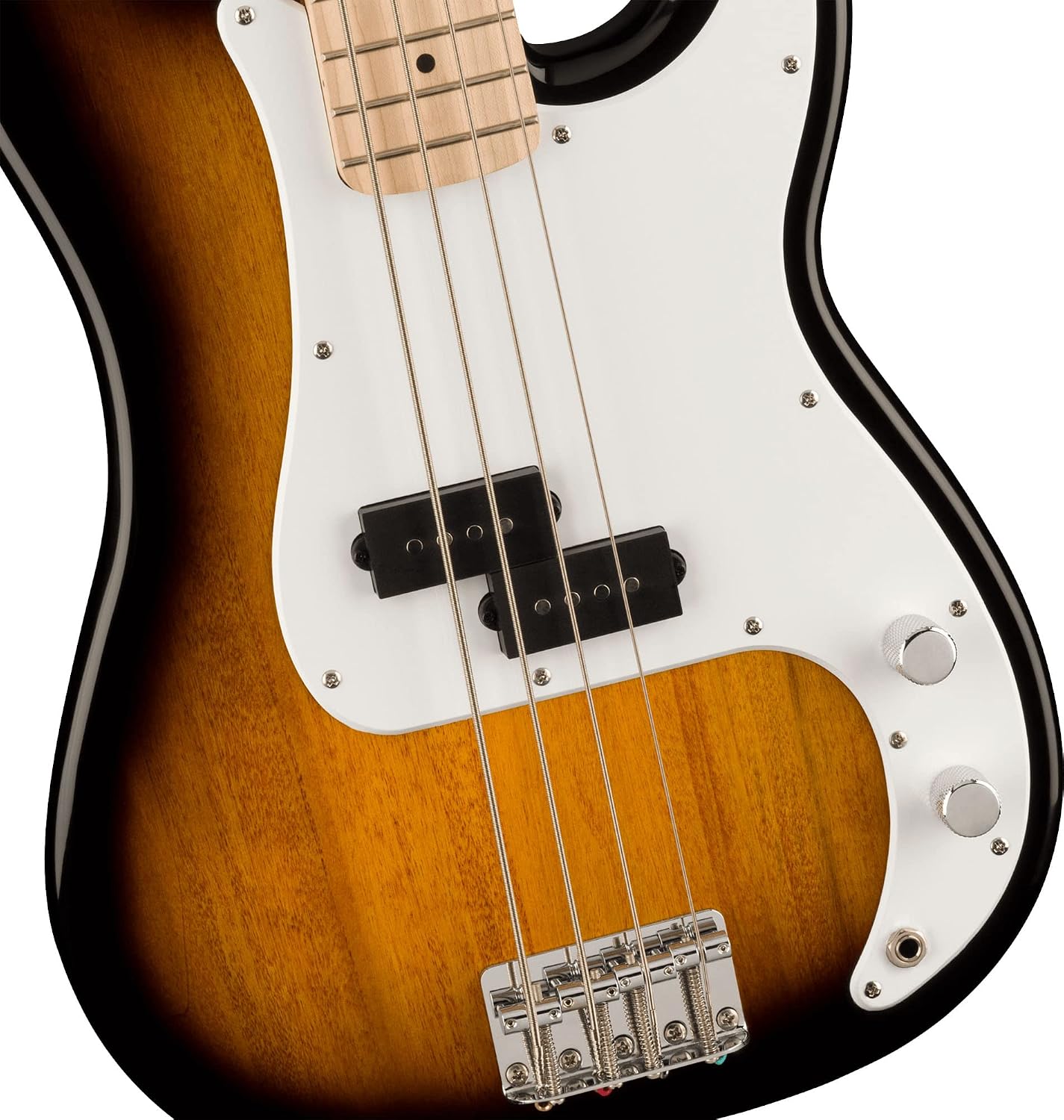 Fender Squier Sonic Precision Bass Guitar - 2 Color Sunburst Bundle with Rumble 15 Bass Amplifier, Cable, Tuner, Strap, and Austin Bazaar Instructional DVD